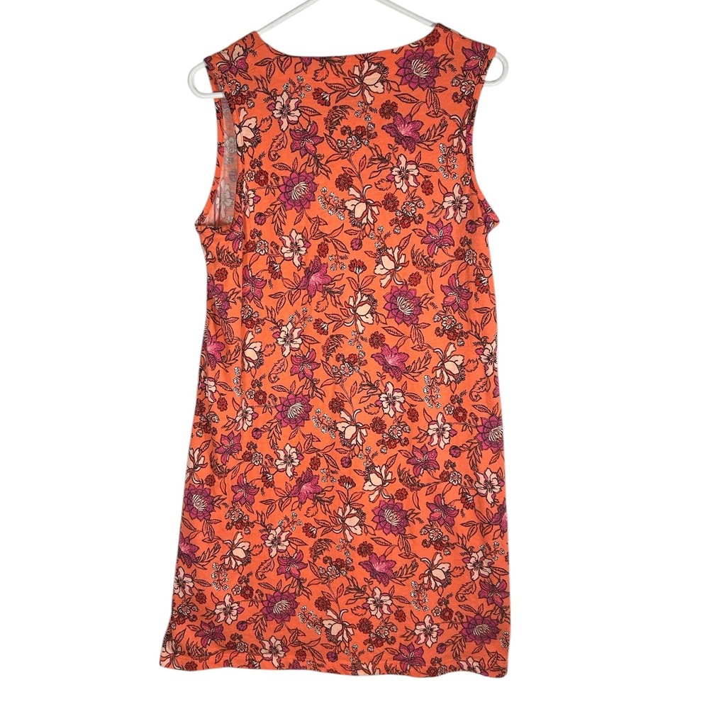 Lands End Womens Orange Floral Cotton Sleeveless Split Neck Tunic Top M 10-12 - Picture 3 of 9
